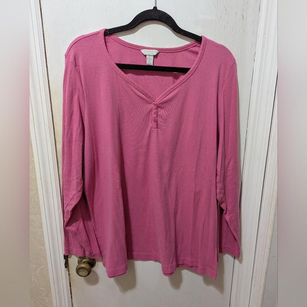 Charter Club 3XL Long Sleeve V-neck Pink Henley Shirt